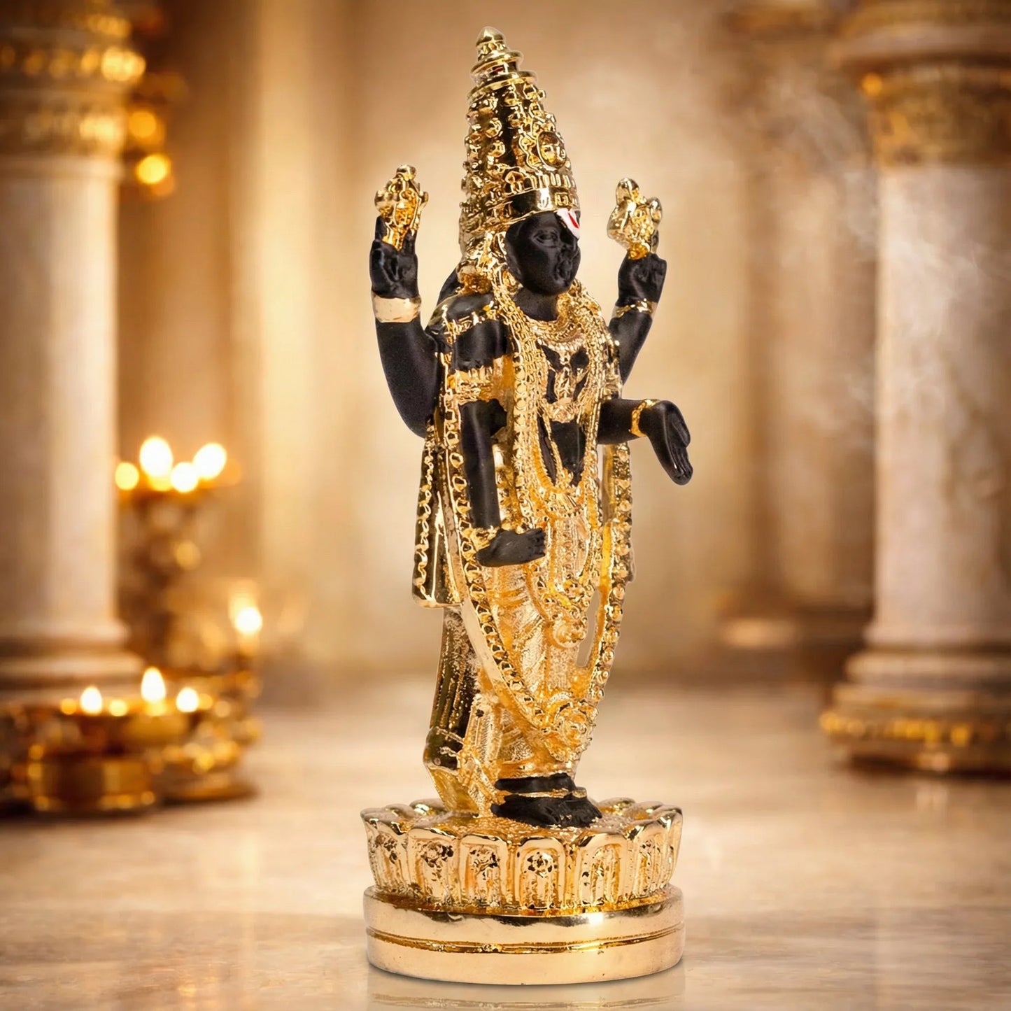 Gold Vishnu Statue for Home Decor - Metal Alloy Lord Vishnu Figurine - Prabhuratan
