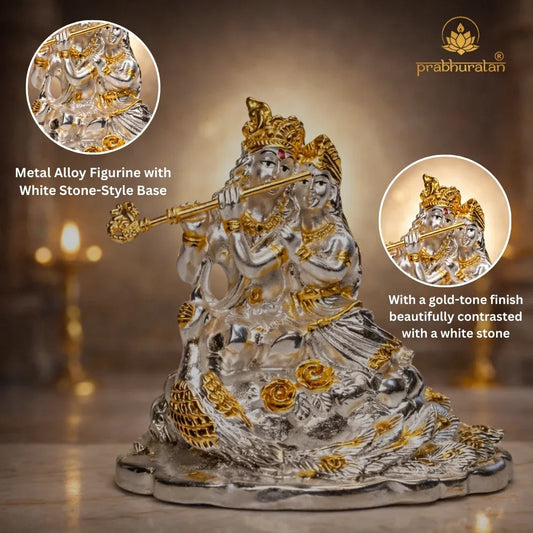 Gold Krishna Statue for Home Decor - Metal Alloy Figurine with White Stone-Style Base - Prabhuratan