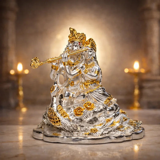 Gold Krishna Statue for Home Decor - Metal Alloy Figurine with White Stone-Style Base - Prabhuratan