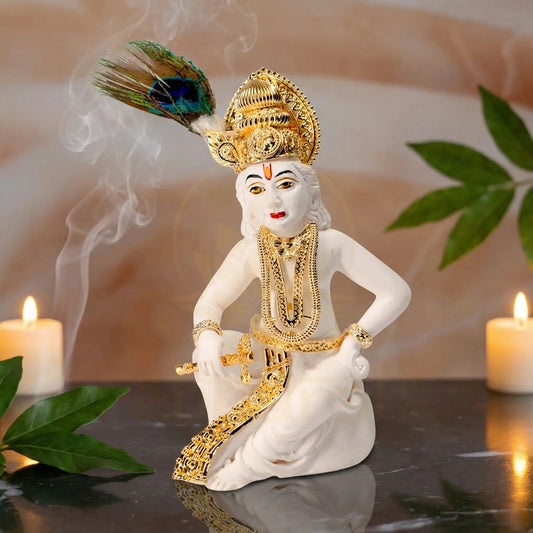 Gold Krishna Statue for Home Decor - Metal Alloy Lord Krishna Figurine - Prabhuratan