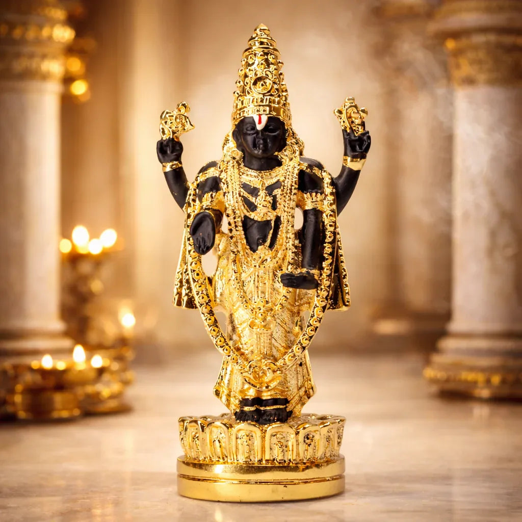 Gold Vishnu Statue for Home Decor - Metal Alloy Lord Vishnu Figurine - Prabhuratan