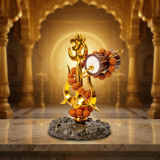 Gold Trishul Om Idol with Rudraksh & Damru - Prabhuratan