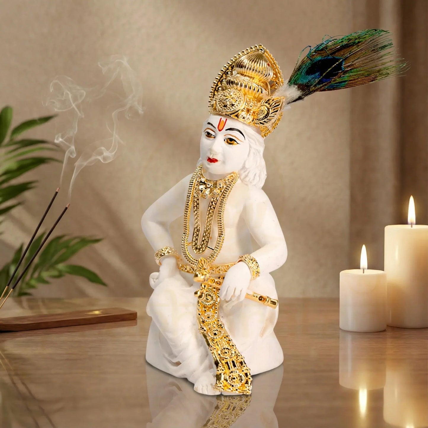 Gold Krishna Statue for Home Decor - Metal Alloy Lord Krishna Figurine - Prabhuratan