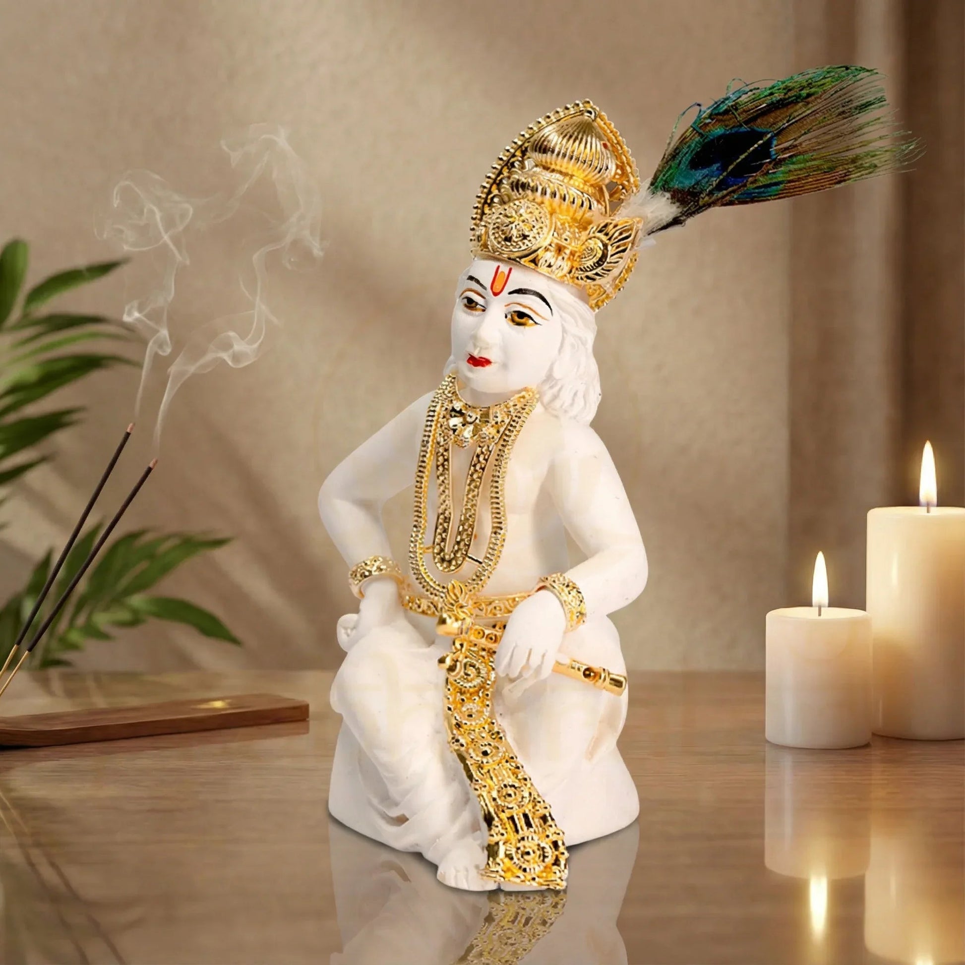 Gold Krishna Statue for Home Decor - Metal Alloy Lord Krishna Figurine - Prabhuratan