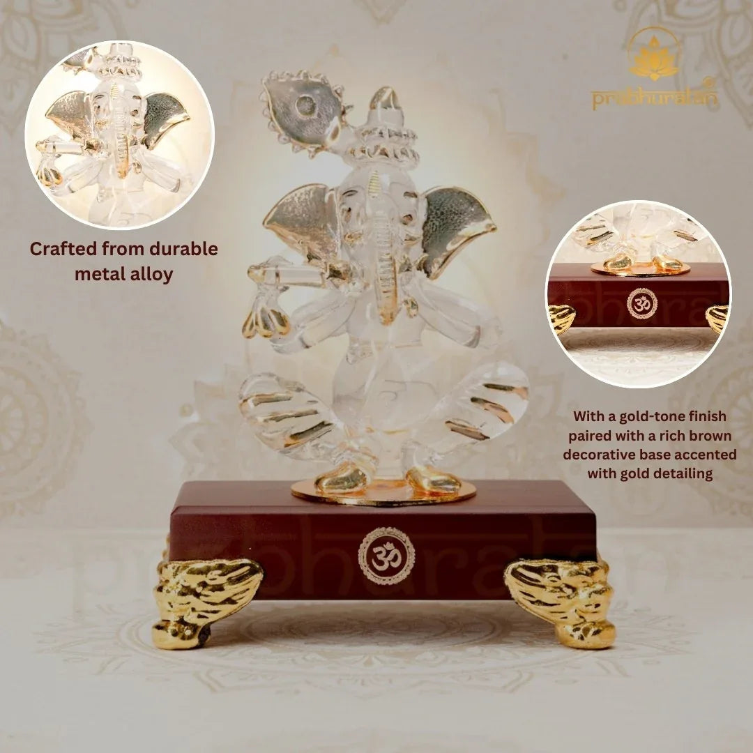 Prabhuratan Gold Ganesha Statue for Home Decor - Metal Alloy Lord Ganesh Figurine - Prabhuratan
