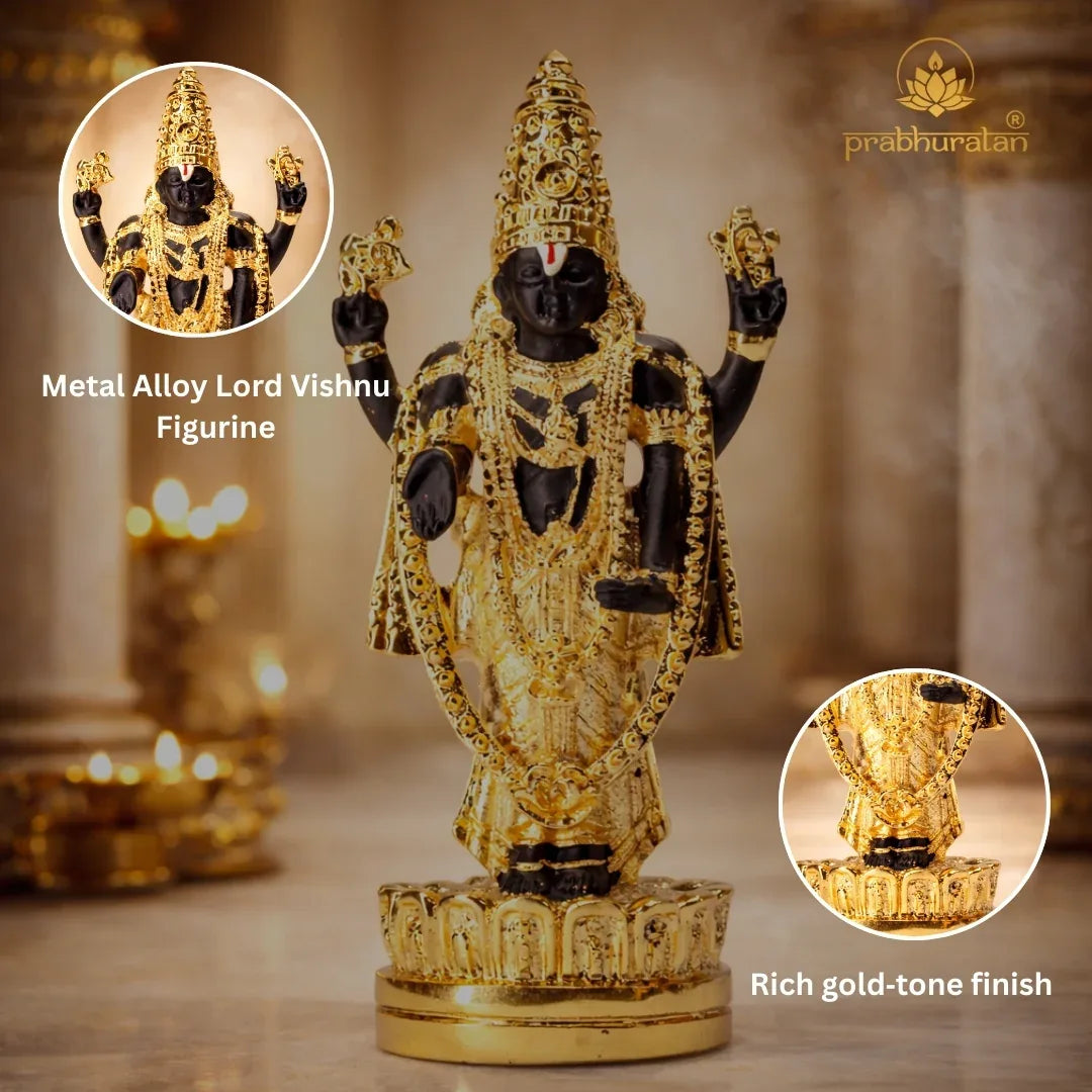 Gold Vishnu Statue for Home Decor - Metal Alloy Lord Vishnu Figurine - Prabhuratan
