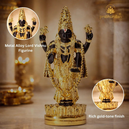 Gold Vishnu Statue for Home Decor - Metal Alloy Lord Vishnu Figurine - Prabhuratan