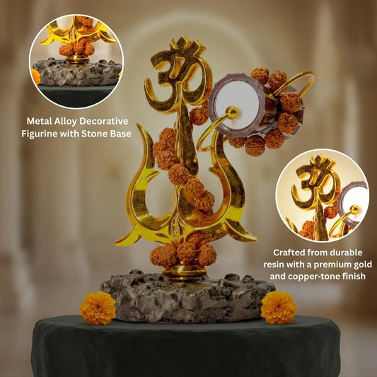 Gold Trishul Om Idol with Rudraksh & Damru - Prabhuratan