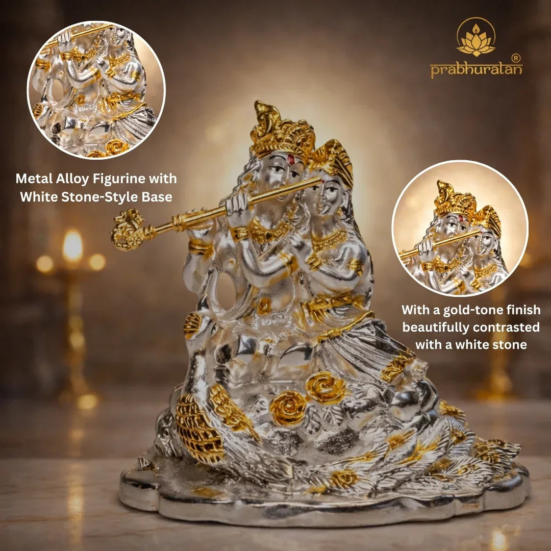Gold Krishna Statue for Home Decor - Metal Alloy Figurine with White Stone-Style Base - Prabhuratan
