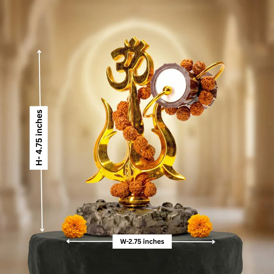 Gold Trishul Om Idol with Rudraksh & Damru - Prabhuratan