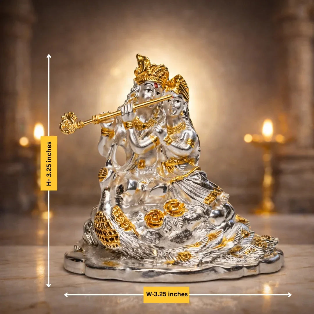 Gold Krishna Statue for Home Decor - Metal Alloy Figurine with White Stone-Style Base - Prabhuratan