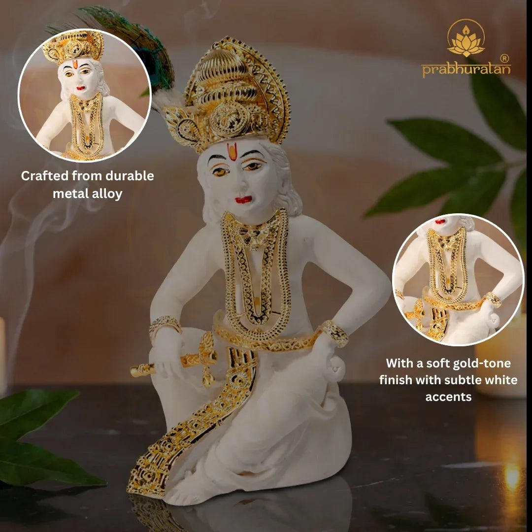 Gold Krishna Statue for Home Decor - Metal Alloy Lord Krishna Figurine - Prabhuratan